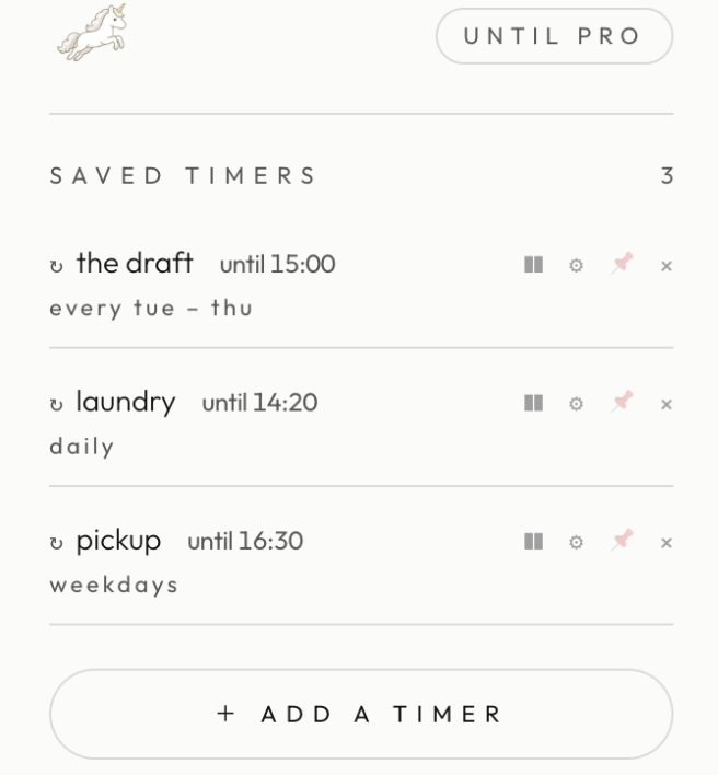 Saved timers list